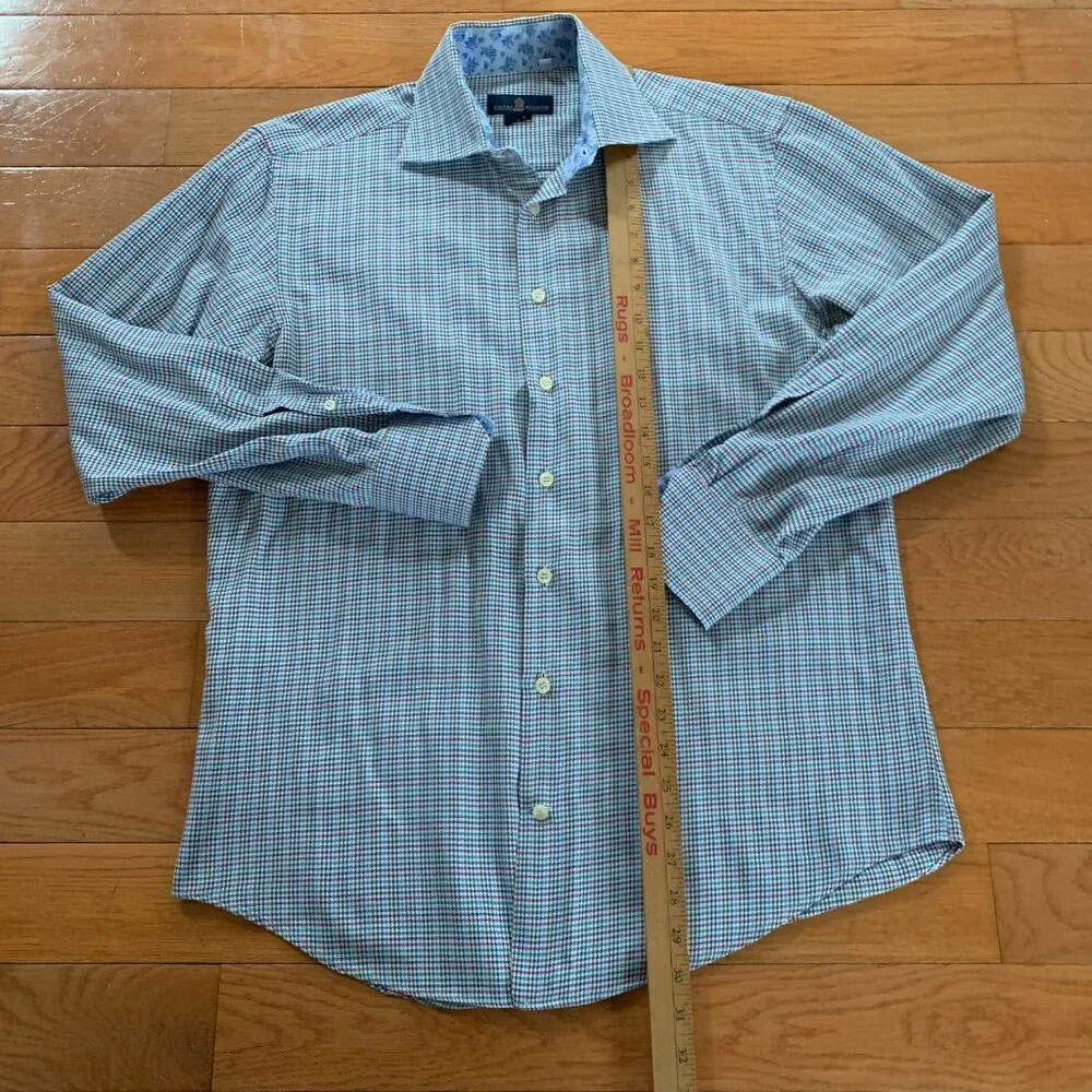 Eredi Pisano Shirt Mens 16.5 42 Houndstooth Floral Button‎ Up Italy Multicolor